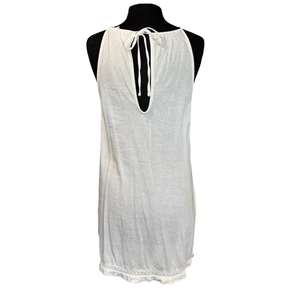 Roxy Halter Swing‎ Dress Cover Up Women SZ M Ivory Pockets Crochet Boho Hippie - Picture 2 of 13